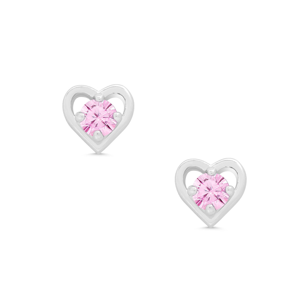 Lily Nily Stud Earrings Pink CZ Heart Sterling Silver