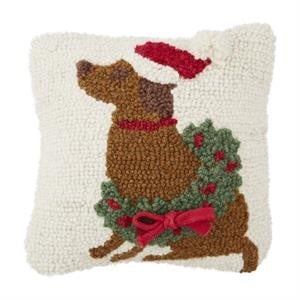 Mud Pie Small Hook Pillow Brown Xmas Dog