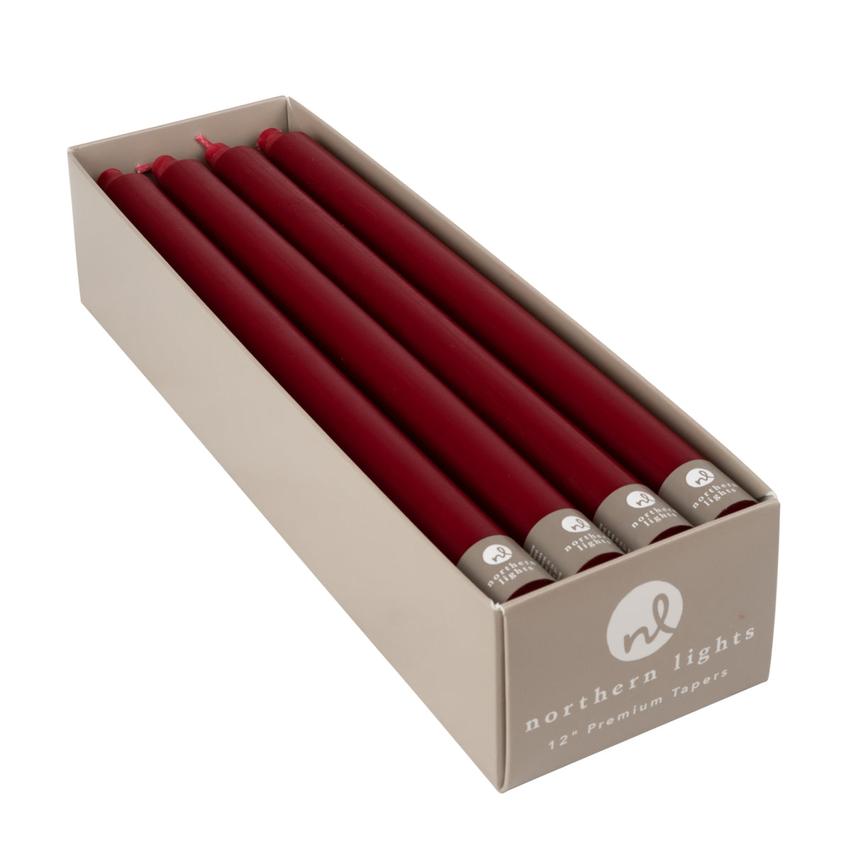 Northern Lights 12" Taper Candles Crimson