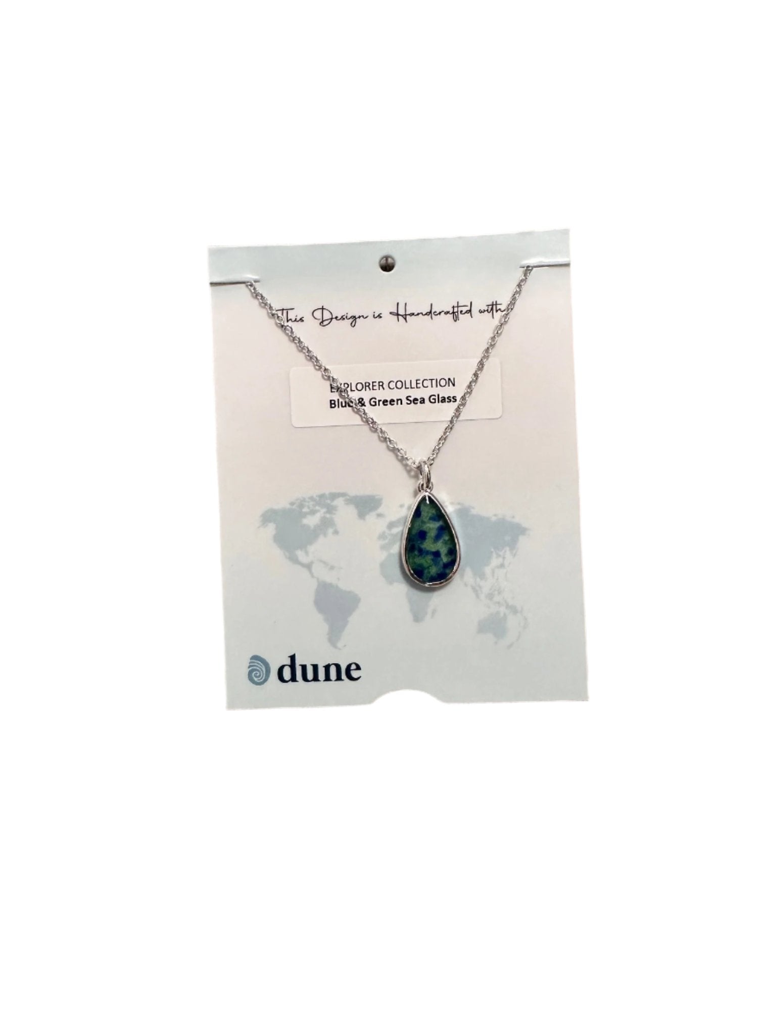 Dune Jewelry - Explorer Teardrop Necklace - Blue and Green Sea Glass