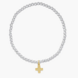 enewton - Classic Sterling Mixed Metal 3mm Bead Bracelet - Cross Gold Charm