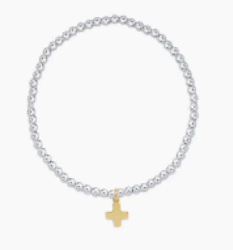 enewton - Classic Sterling Mixed Metal 3mm Bead Bracelet - Cross Gold Charm