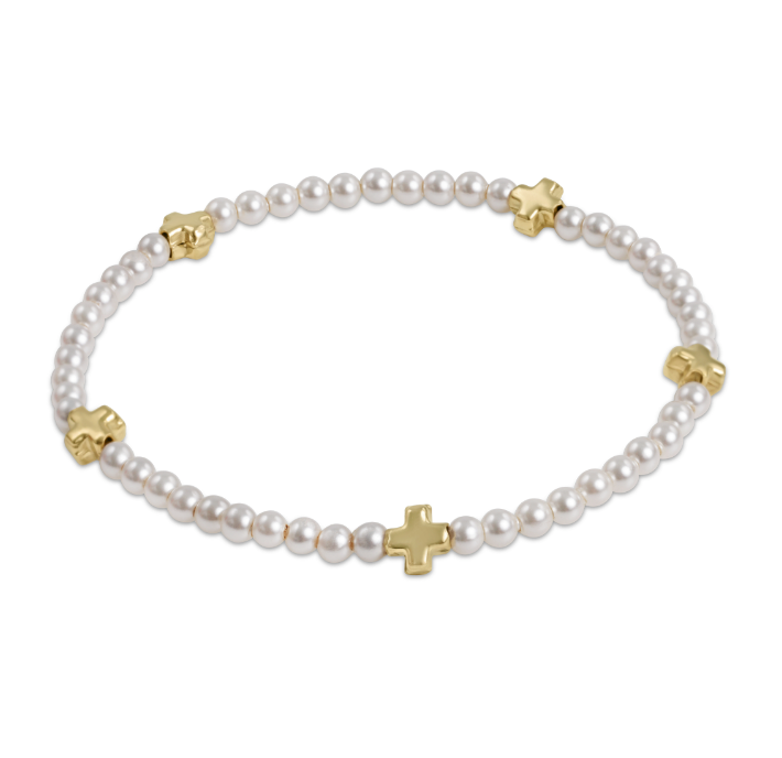 enewton - Signature Cross Small Pearl Bead 3mm - Gold Bracelet