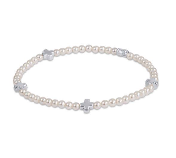 enewton Signature Cross Small Pearl Pattern 3mm Sterling Bracelet