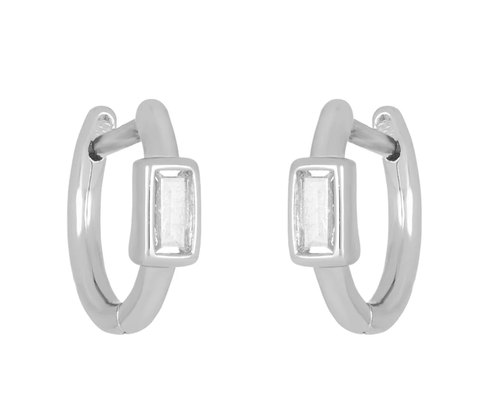 fyb SIlver Brynn Baquette Huggie Earrings