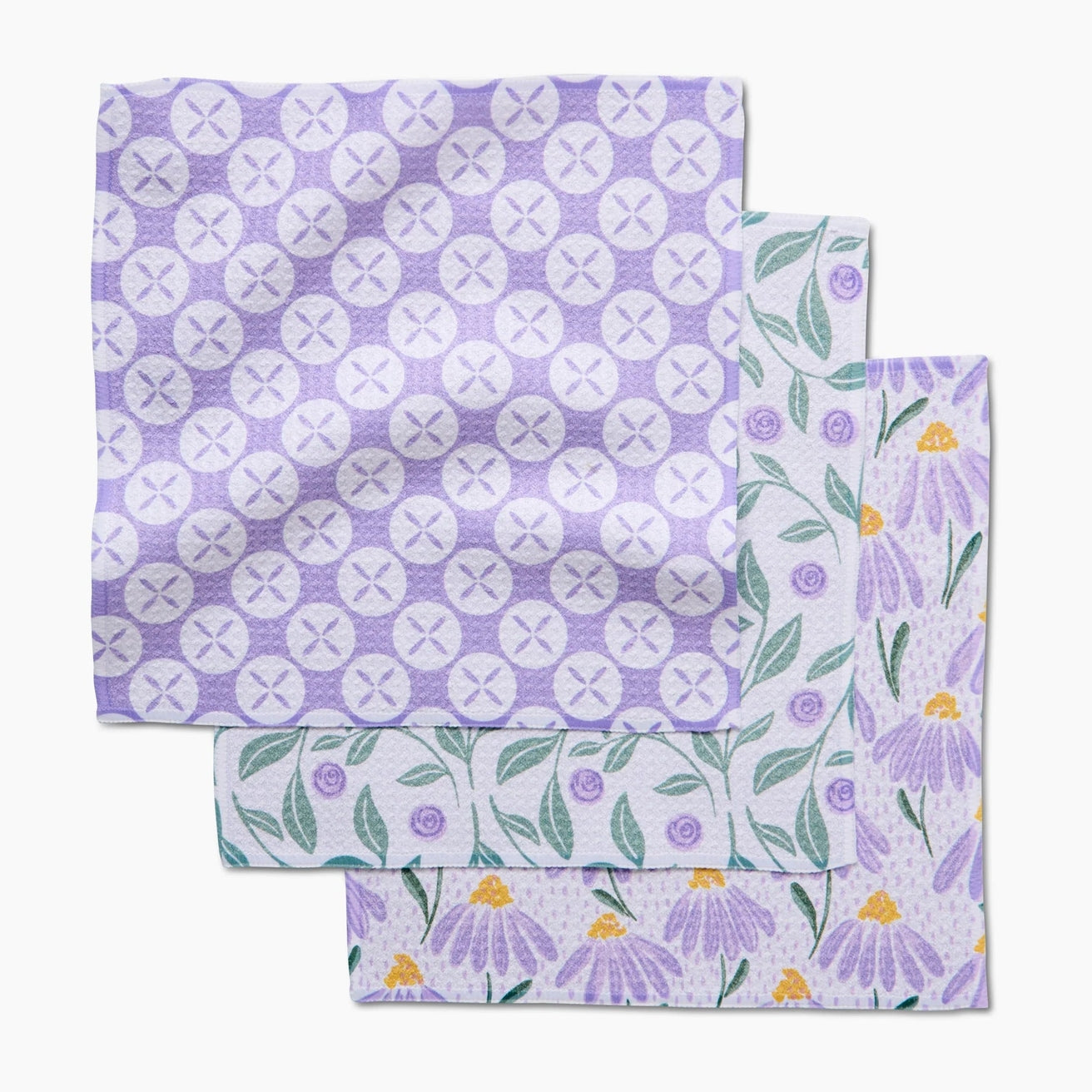 Geometry Dishcloth Set Button Vines and Daisies