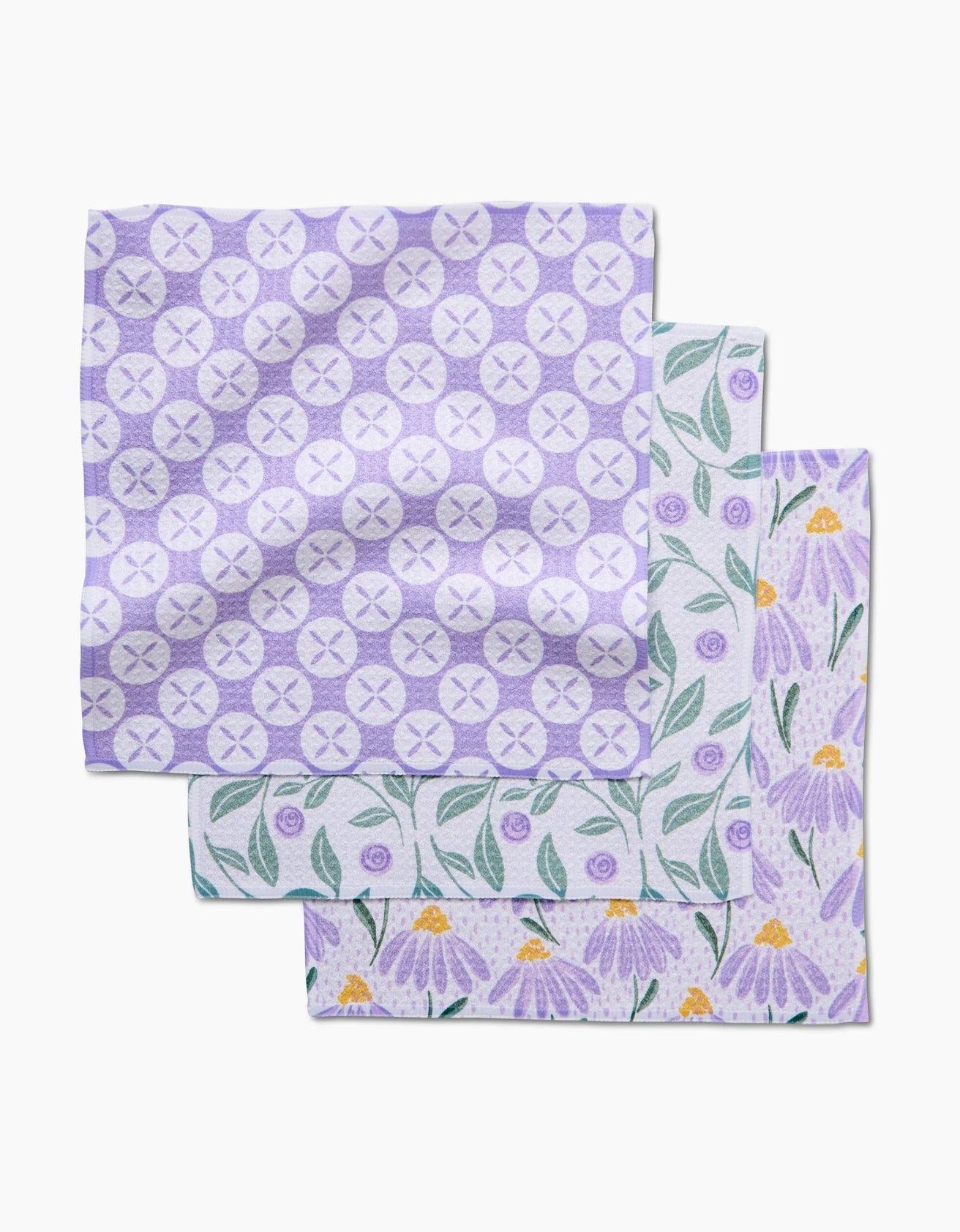 Geometry Dishcloth Set Button Vines and Daisies