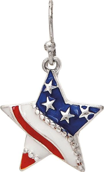 Rain Silver Waving American Flag Star Earrings