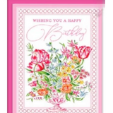 Rosanne Beck - Birthday Card - Handpainted Pink Floral Arrangement