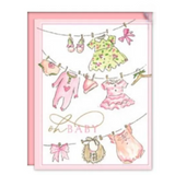 Rosanne Beck - Baby Card - Handpainted Pink Clothesline