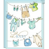 Rosanne Beck - Baby Card - Handpainted Blue Clothesline