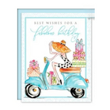 Rosanne Beck - Birthday Card - Birthday Fashionista on a Scooter