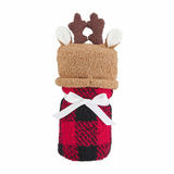 Mud Pie - Hat and Plaid Blanket Set - Reindeer