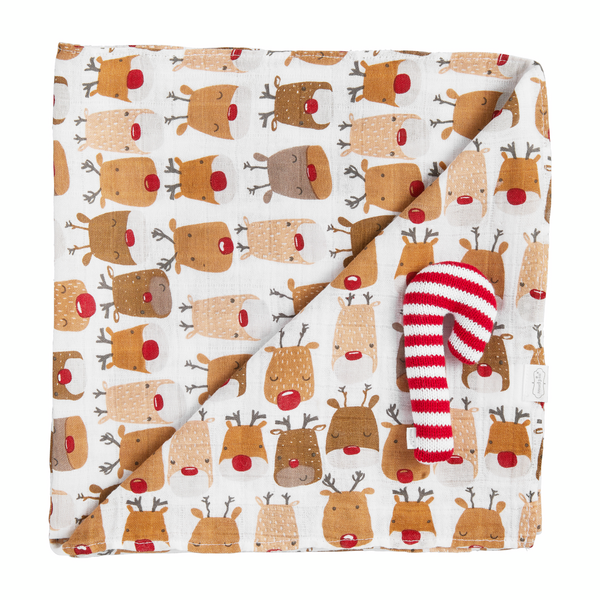 Mud Pie Reindeer Christmas Swaddle & Rattle