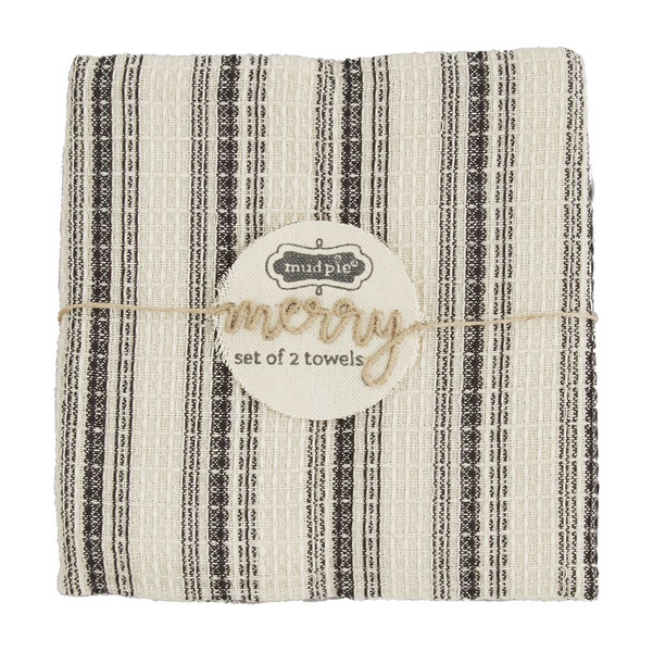 Mud Pie Black Stripe Dish Towel Set