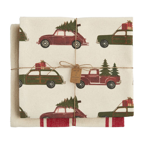 Mud Pie Vintage Car Christmas Towel Set